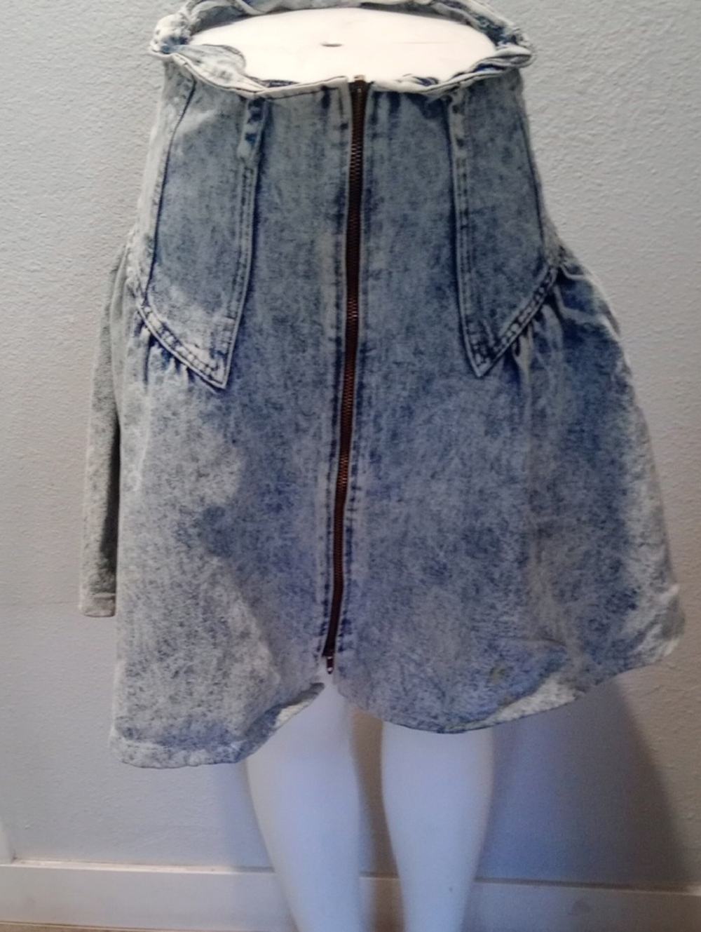 Weathered Blues Light Blue Acid-Wash Denim Mini Skirt with Front Zip
